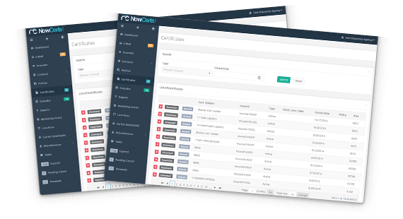 Insurance agency managements system certificates list