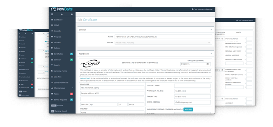 Insurance agency managements system acord forms